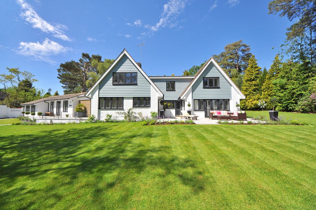 Suburban house with landscaped yard